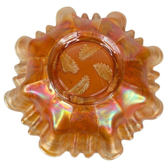 Vintage Fenton Marigold Thistle Carnival Glass Ruffled Edge Bowl Iridescent - Picture 7 of 7